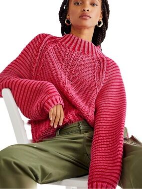🌷Free People Sweetheart Pink Ballon Sleeve Mock Neck Turtleneck Sweater